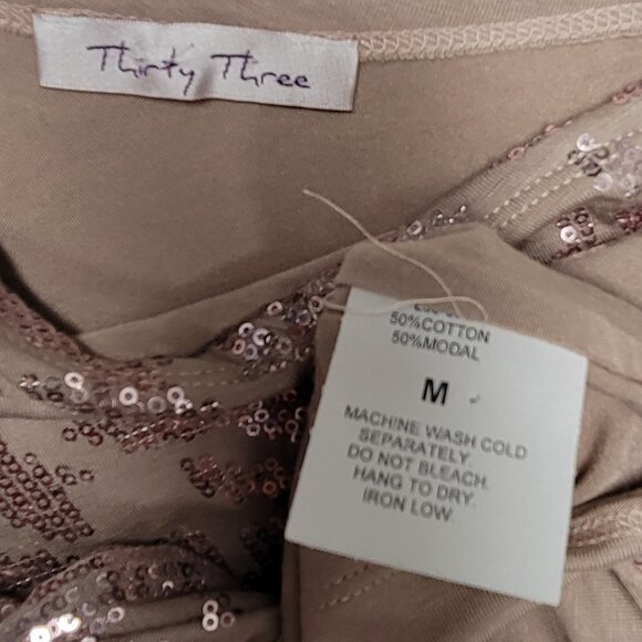 Taupe Color  One Shoulder Glitter Top Size M - Picture 7 of 9